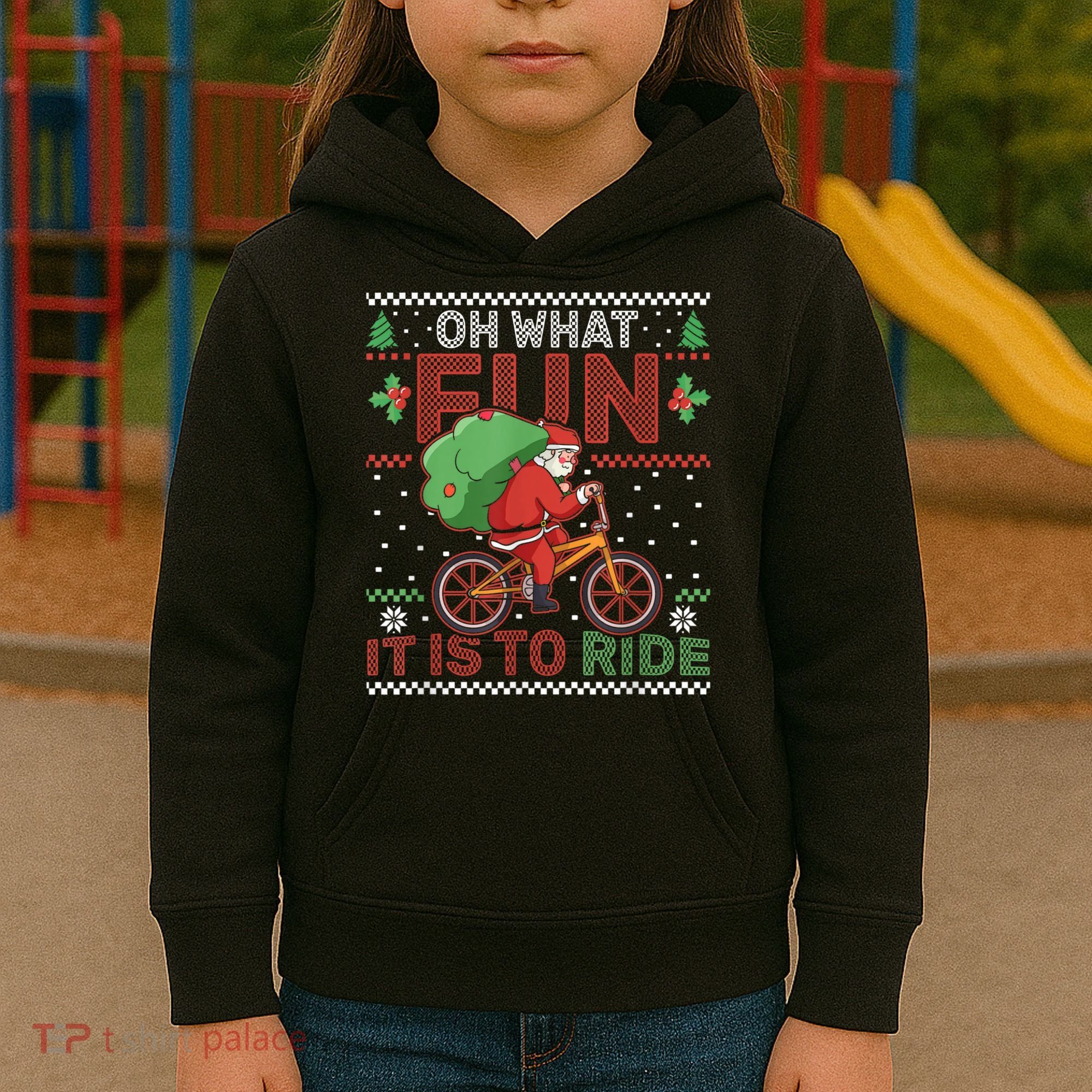 Oh What Fun It Is To Ride Bicycle Cyclist Christmas Kids Hoodie
