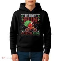 Oh What Fun It Is To Ride Bicycle Cyclist Christmas Kids Hoodie thumb 4