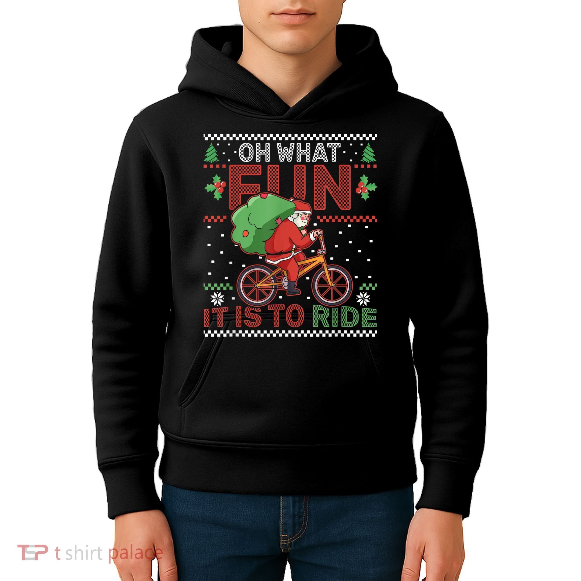 Oh What Fun It Is To Ride Bicycle Cyclist Christmas Kids Hoodie