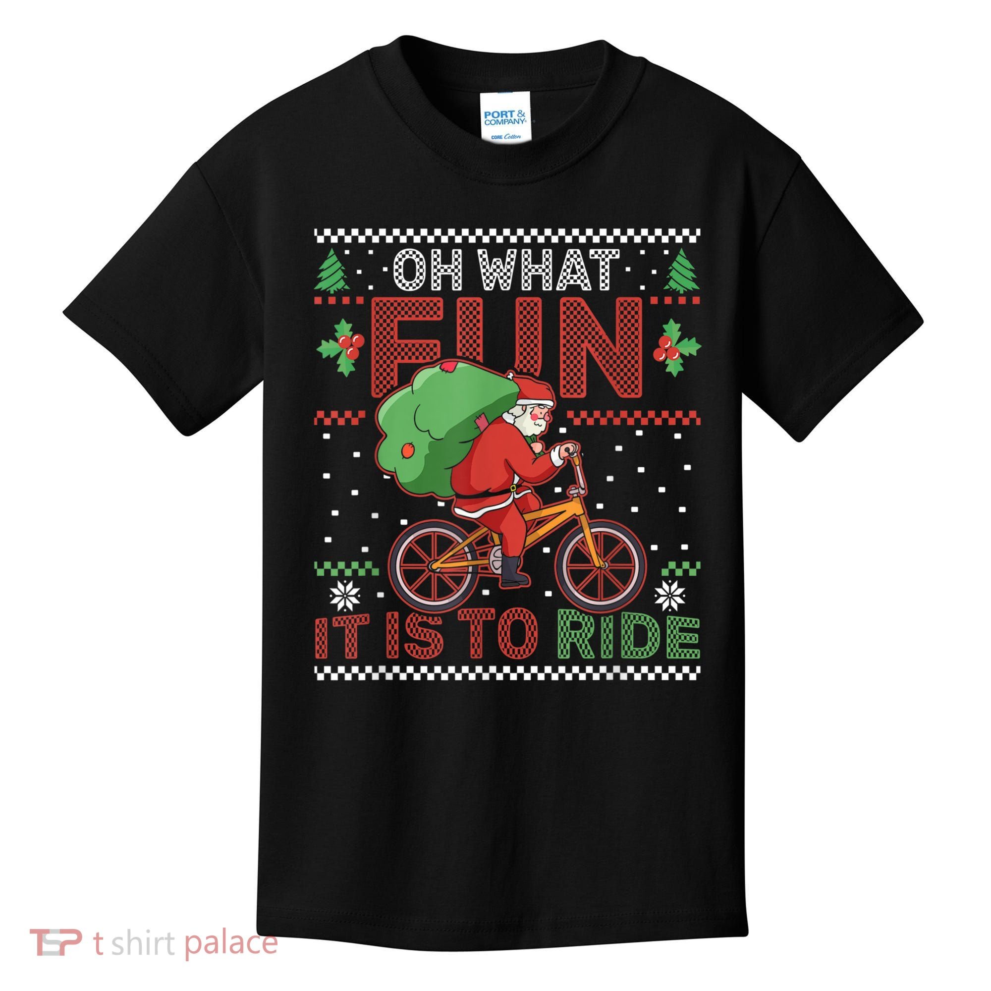 Oh What Fun It Is To Ride Bicycle Cyclist Christmas Kids T-Shirt