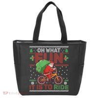 Oh What Fun It Is To Ride Bicycle Cyclist Christmas Tote Bag thumb 0
