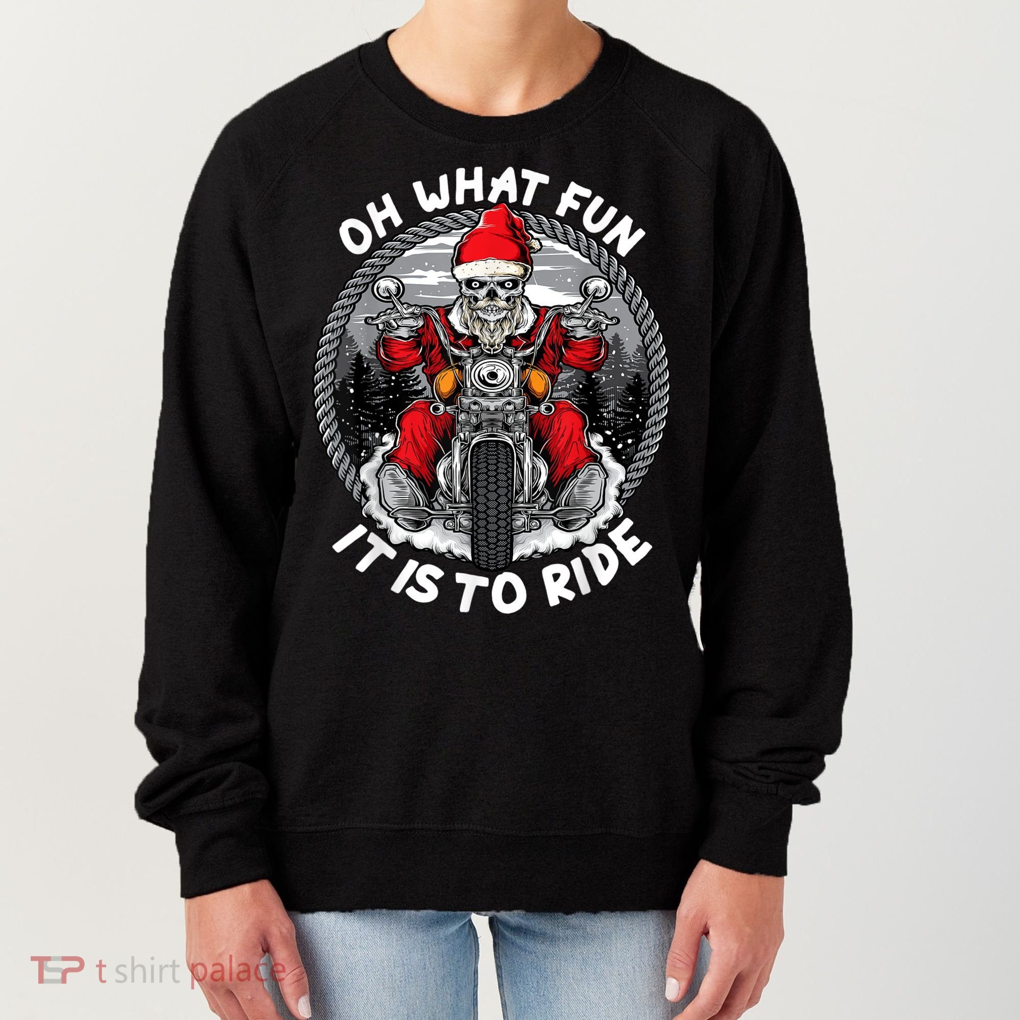 Oh What Fun It Is To Ride Christmas Santa Motorcycle Biker Women's Sweatshirt