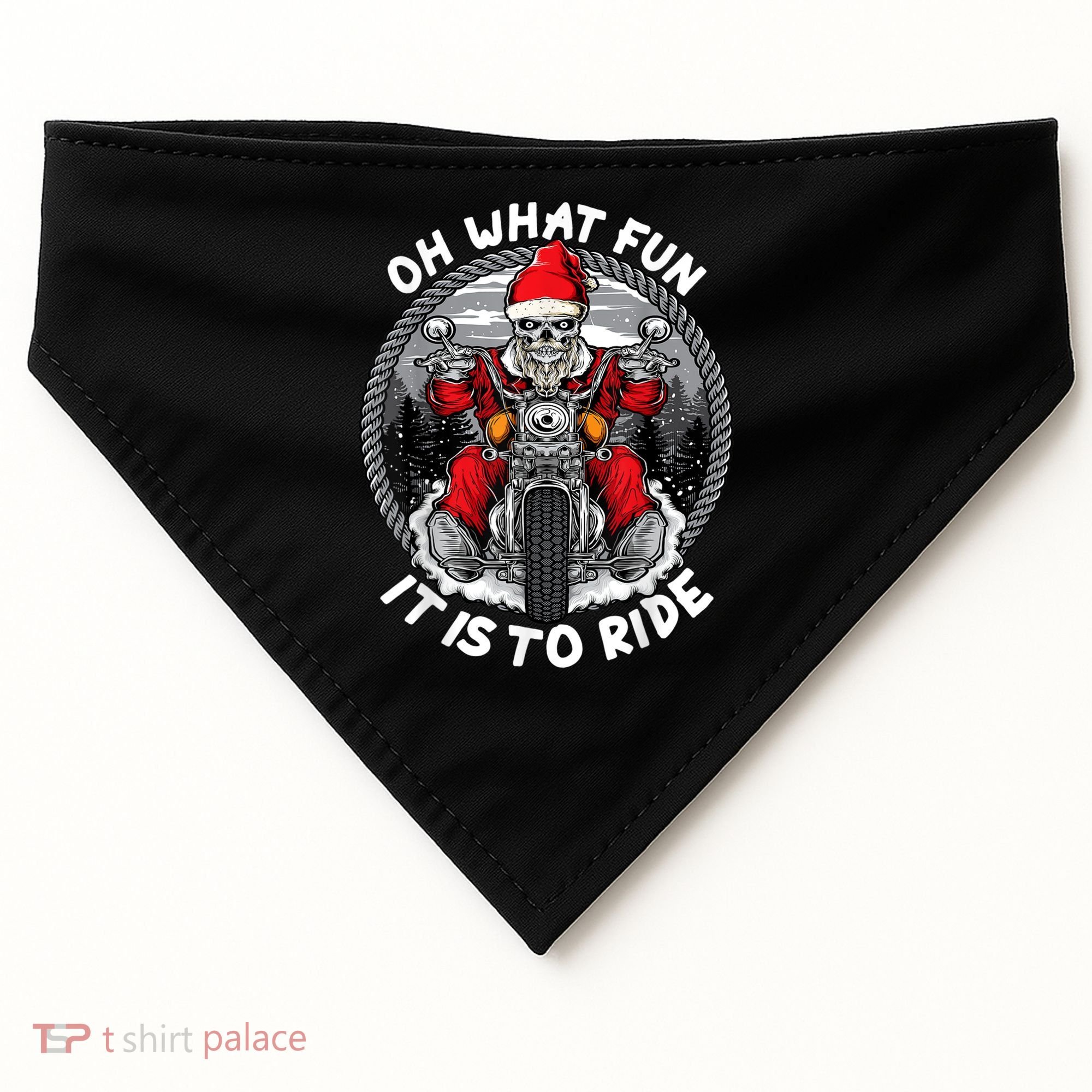 Oh What Fun It Is To Ride Christmas Santa Motorcycle Biker USA-Made Doggie Bandana