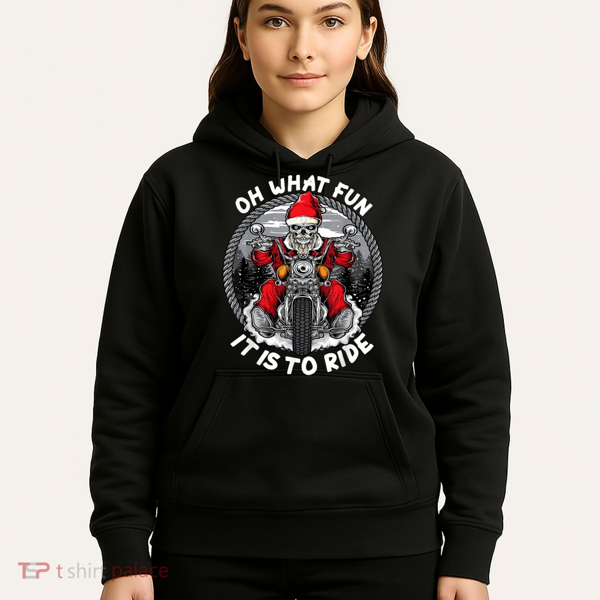 Oh What Fun It Is To Ride Christmas Santa Motorcycle Biker Hoodie