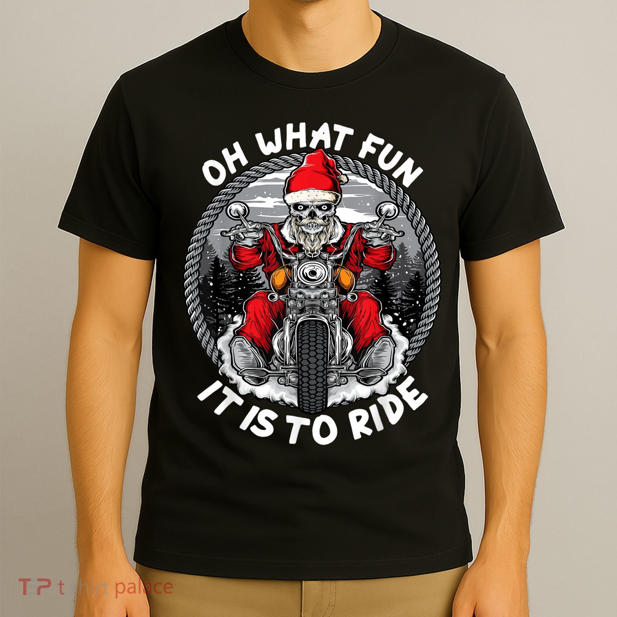 Oh What Fun It Is To Ride Christmas Santa Motorcycle Biker T-Shirt