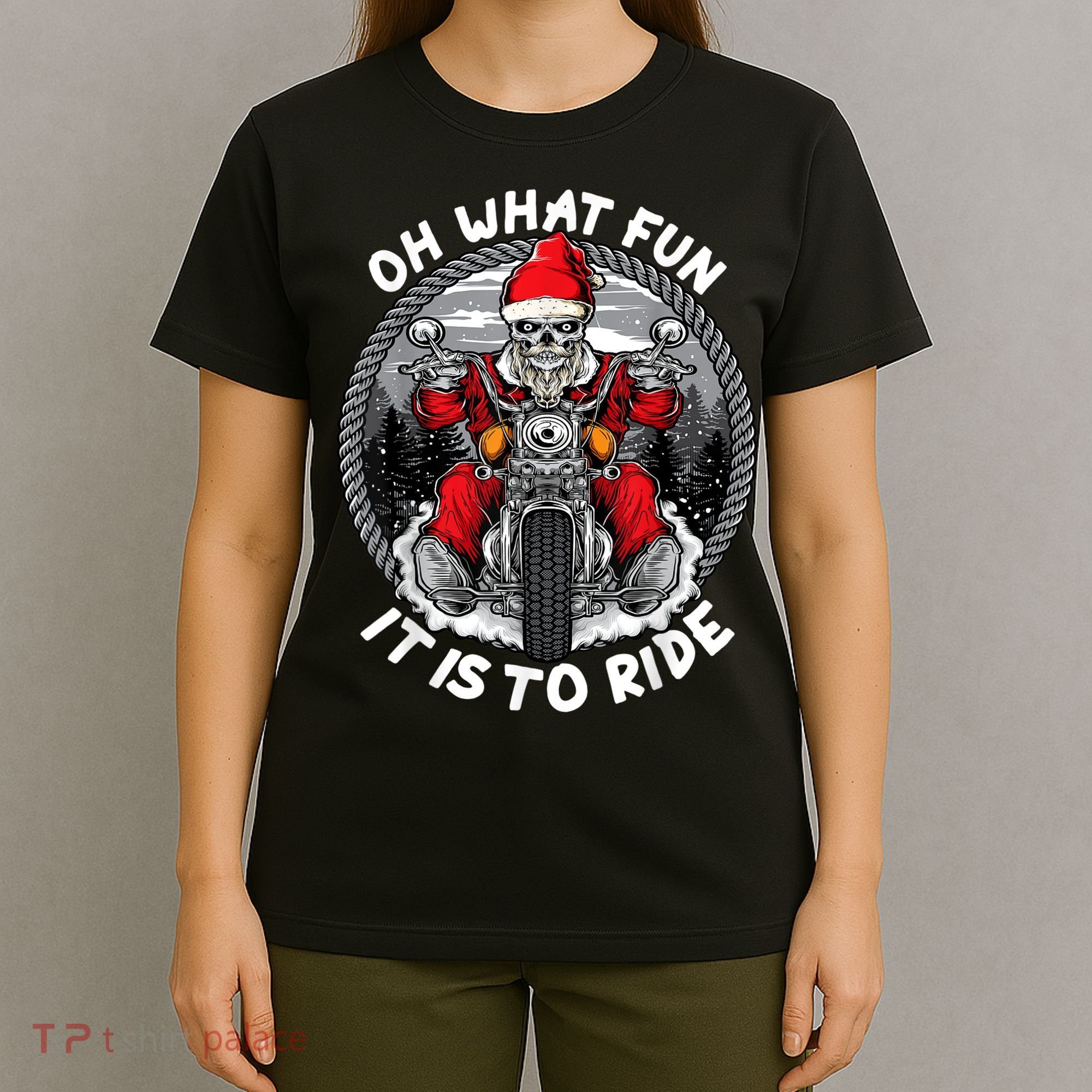 Oh What Fun It Is To Ride Christmas Santa Motorcycle Biker T-Shirt