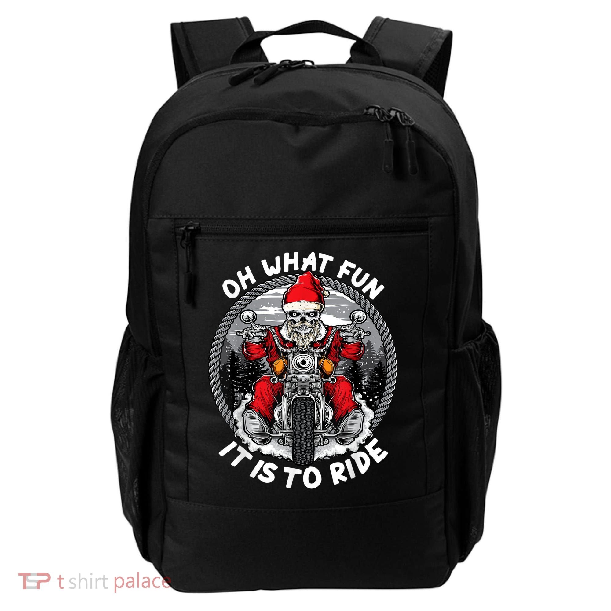 Oh What Fun It Is To Ride Christmas Santa Motorcycle Biker Backpack