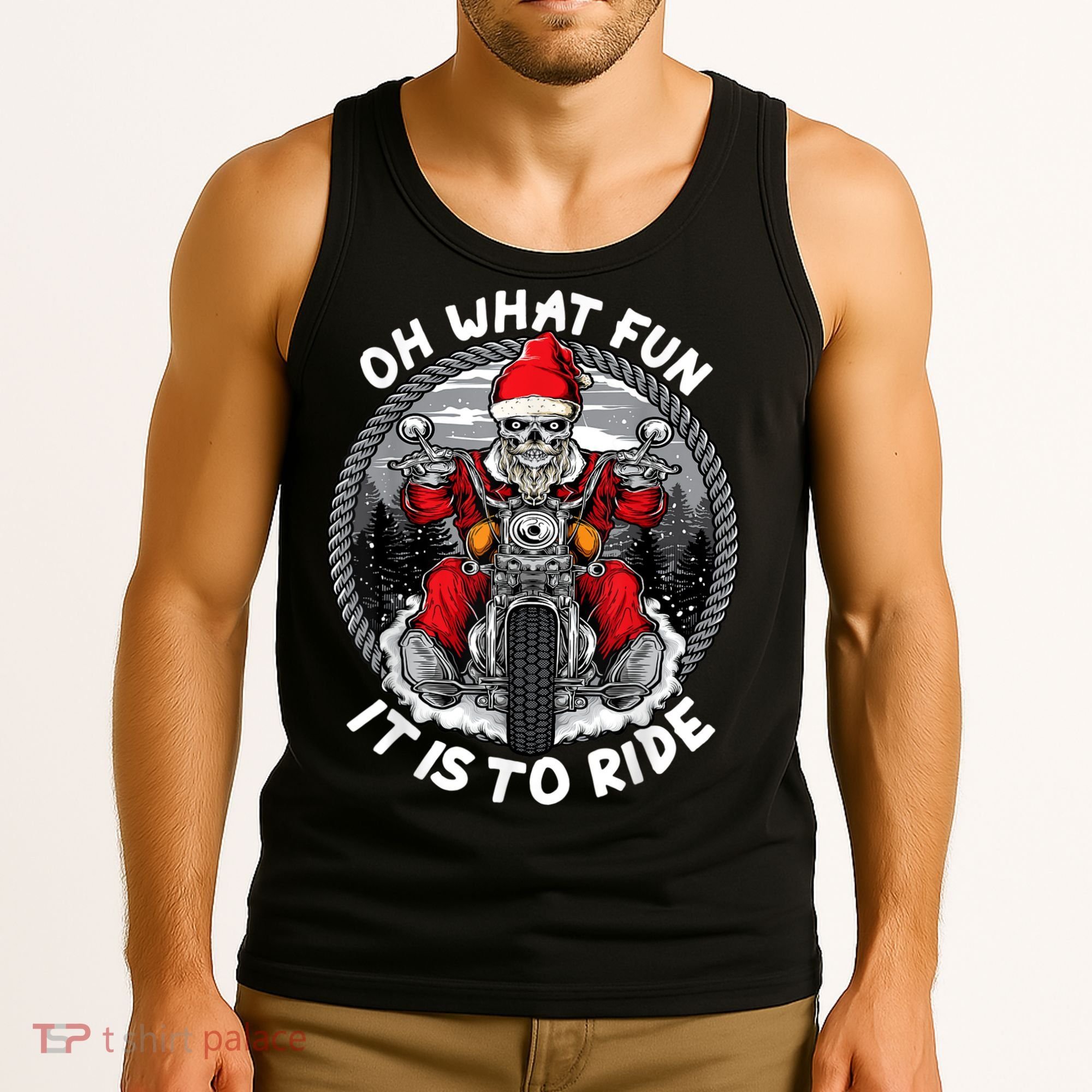 Oh What Fun It Is To Ride Christmas Santa Motorcycle Biker Tank Top