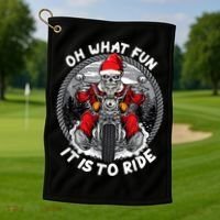Oh What Fun It Is To Ride Christmas Santa Motorcycle Biker Golf Towel thumb 1