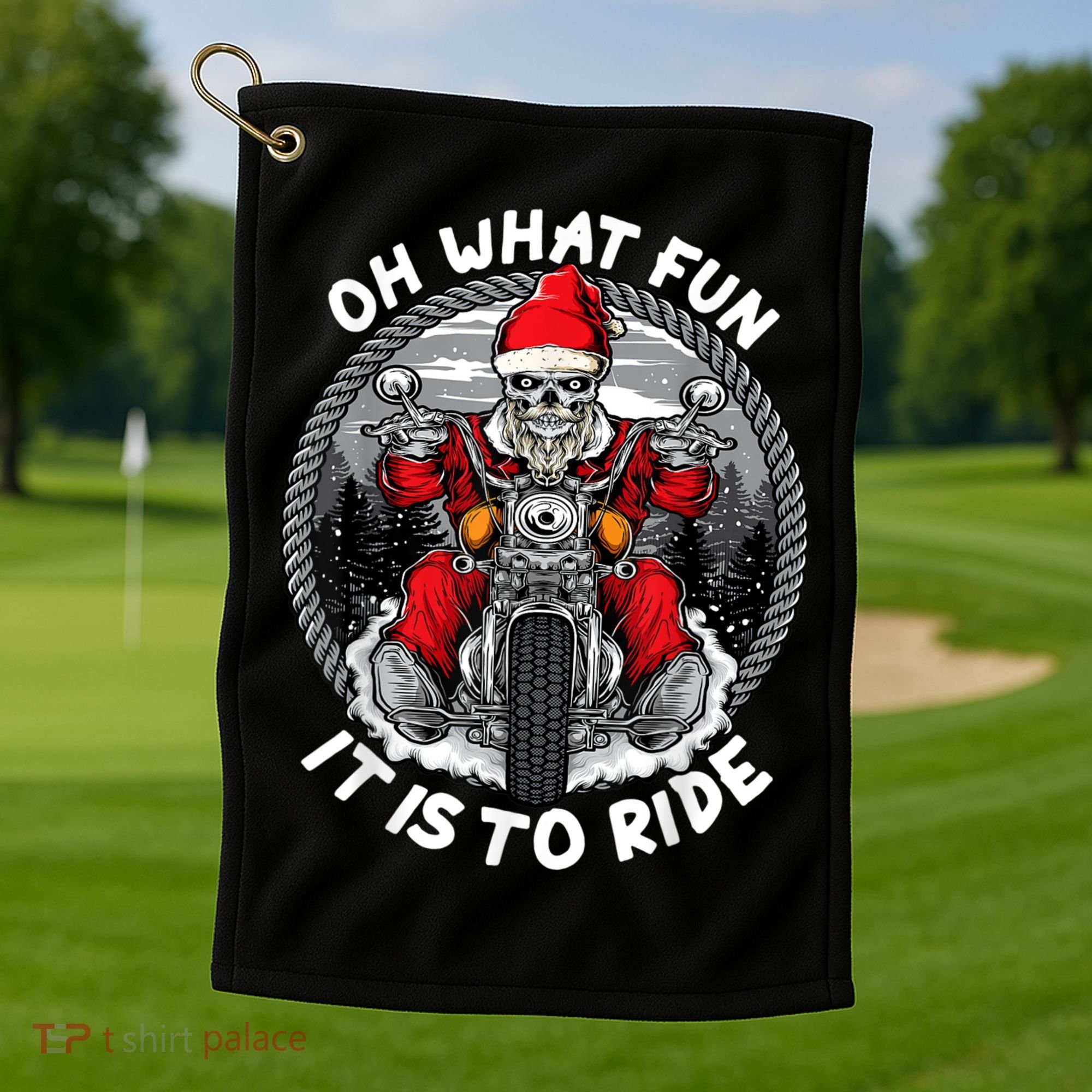 Oh What Fun It Is To Ride Christmas Santa Motorcycle Biker Golf Towel