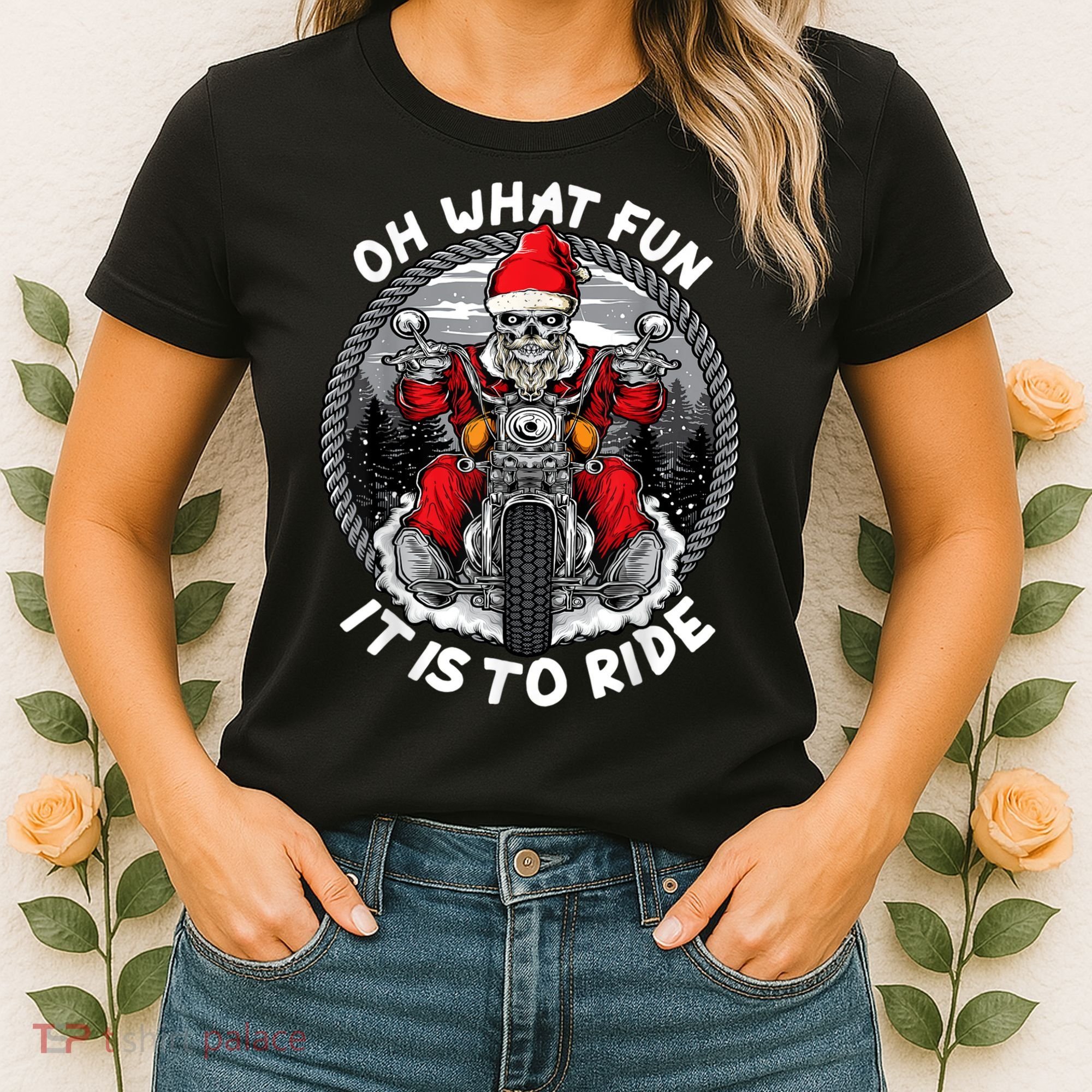 Oh What Fun It Is To Ride Christmas Santa Motorcycle Biker Women's T-Shirt
