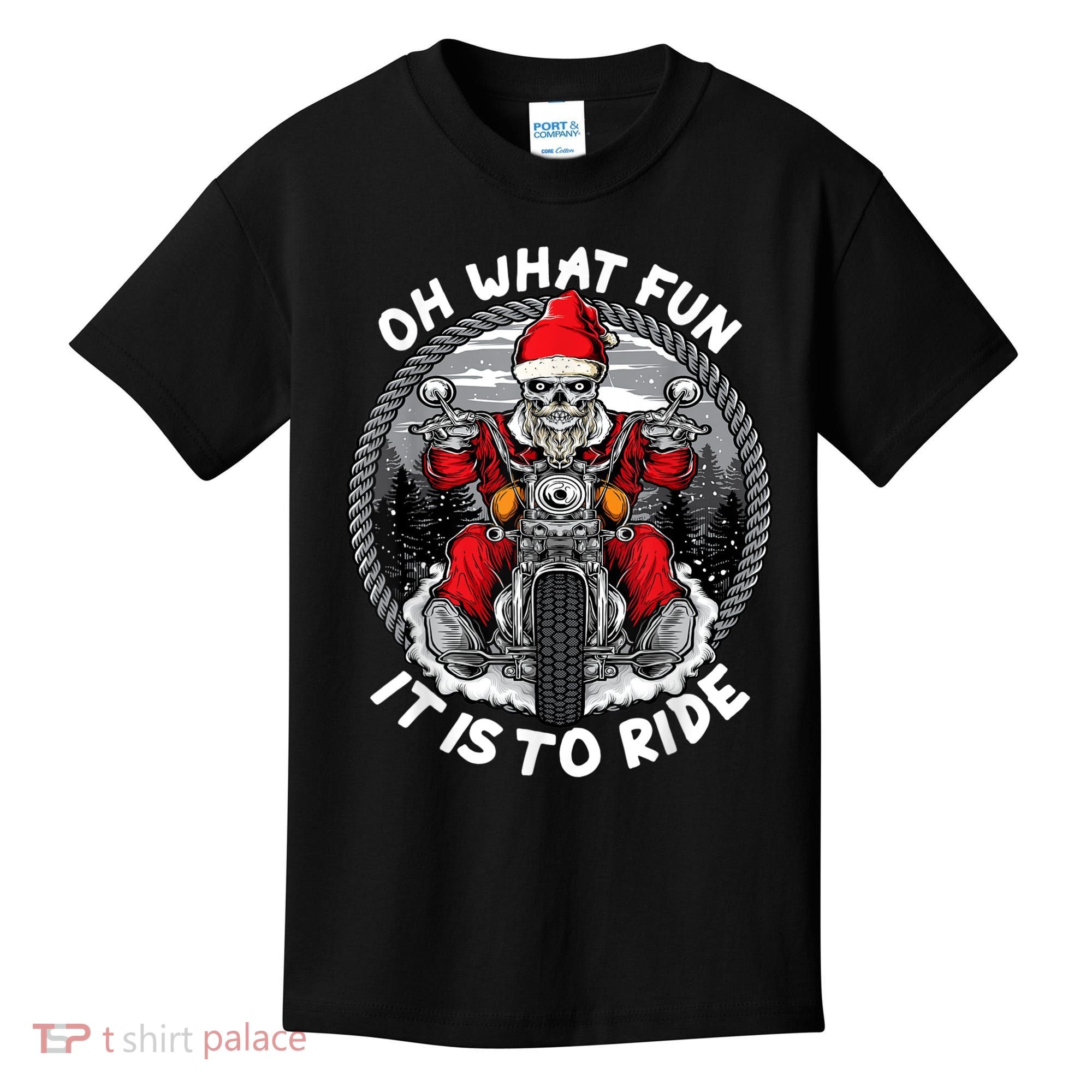 Oh What Fun It Is To Ride Christmas Santa Motorcycle Biker Kids T-Shirt