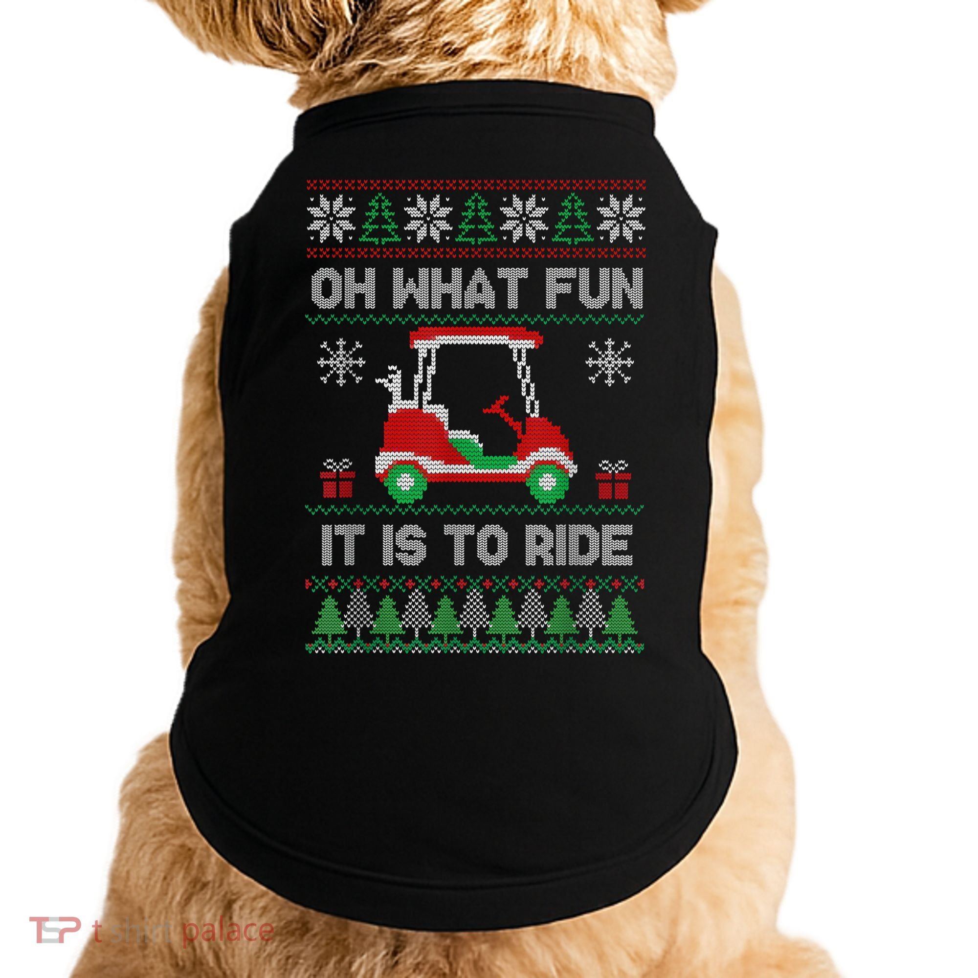 Oh What Fun It Is To Ride Golf Cart Golfer Christmas Golfing Doggie Tank