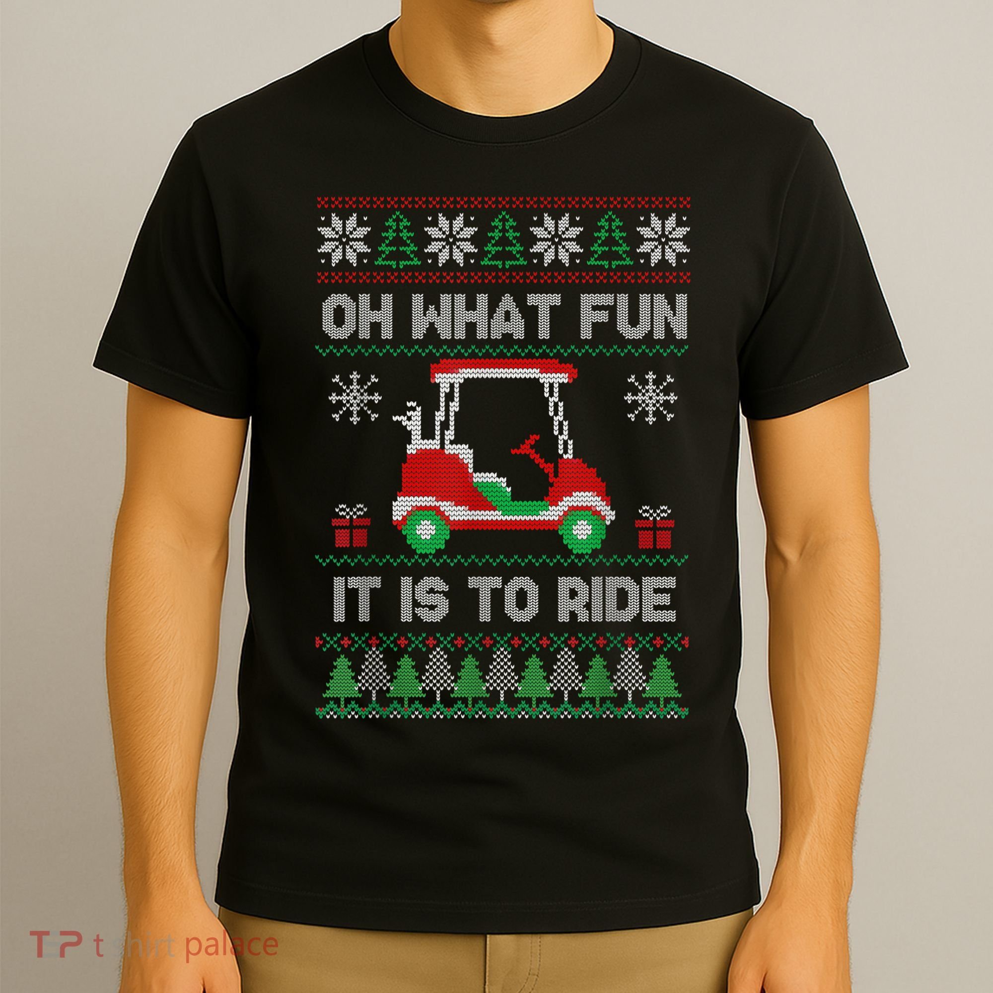 Oh What Fun It Is To Ride Golf Cart Golfer Christmas Golfing T-Shirt