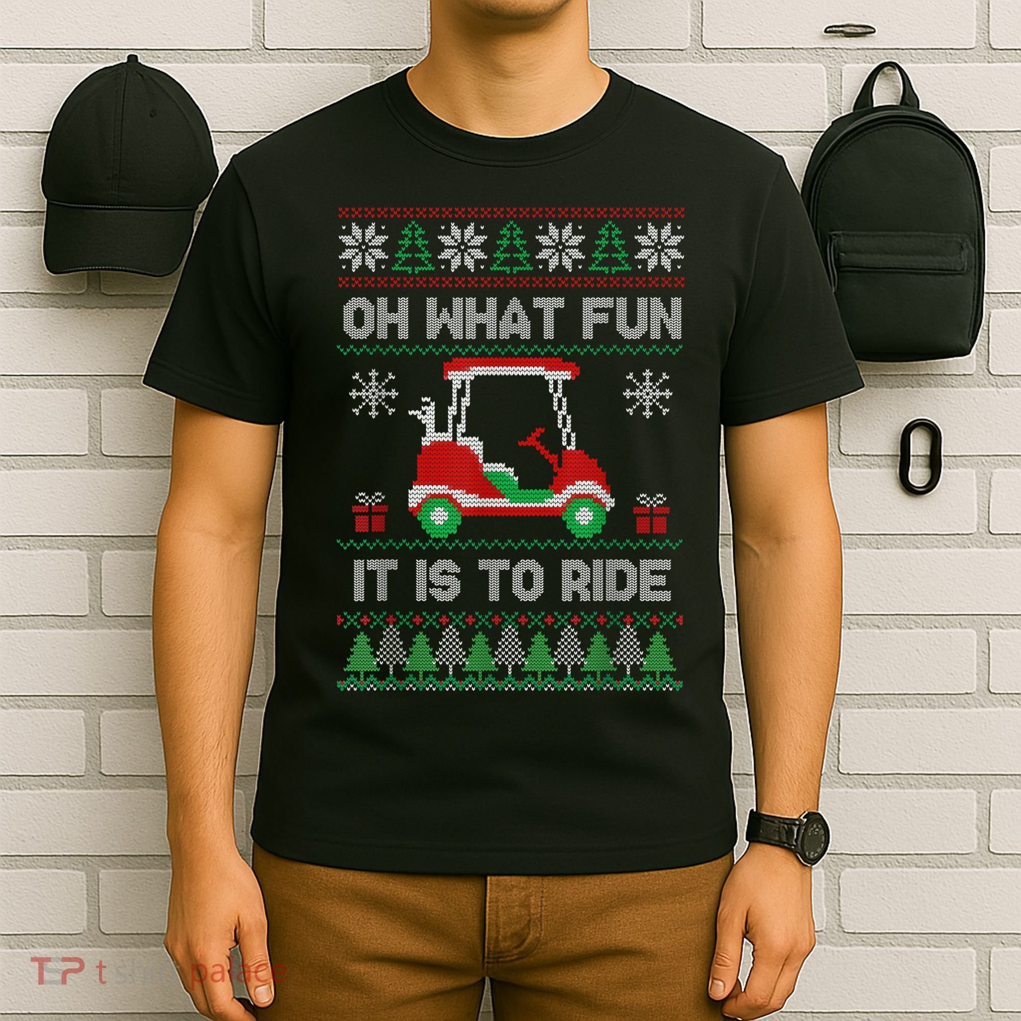 Oh What Fun It Is To Ride Golf Cart Golfer Christmas Golfing T-Shirt