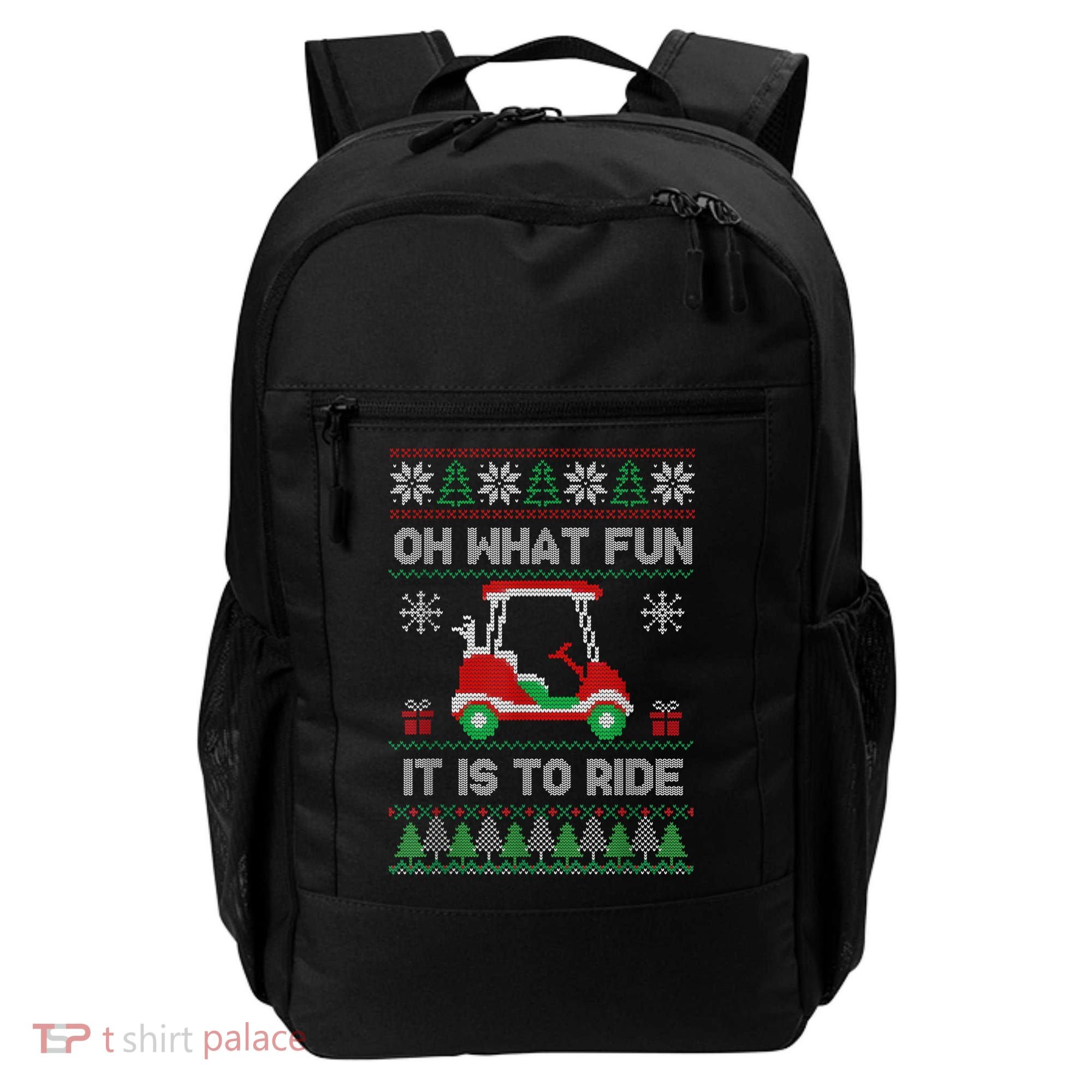 Oh What Fun It Is To Ride Golf Cart Golfer Christmas Golfing Backpack