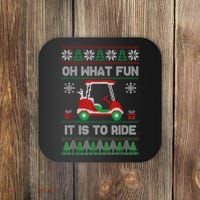 Oh What Fun It Is To Ride Golf Cart Golfer Christmas Golfing Coaster thumb 0