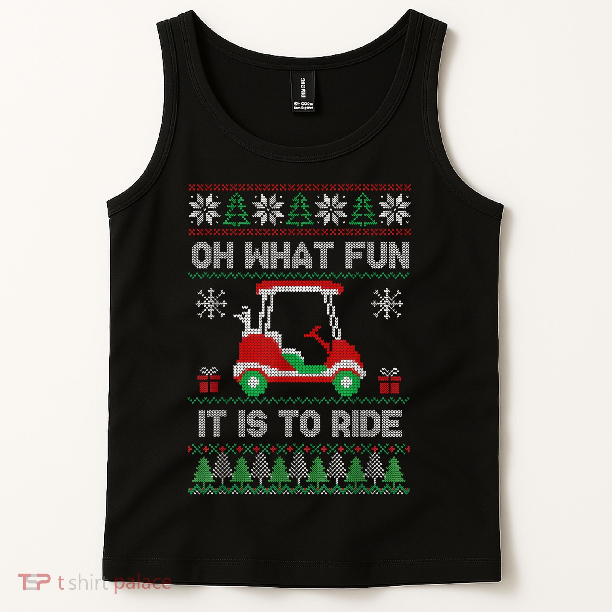 Oh What Fun It Is To Ride Golf Cart Golfer Christmas Golfing Tank Top