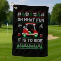 Oh What Fun It Is To Ride Golf Cart Golfer Christmas Golfing Golf Towel thumb 1