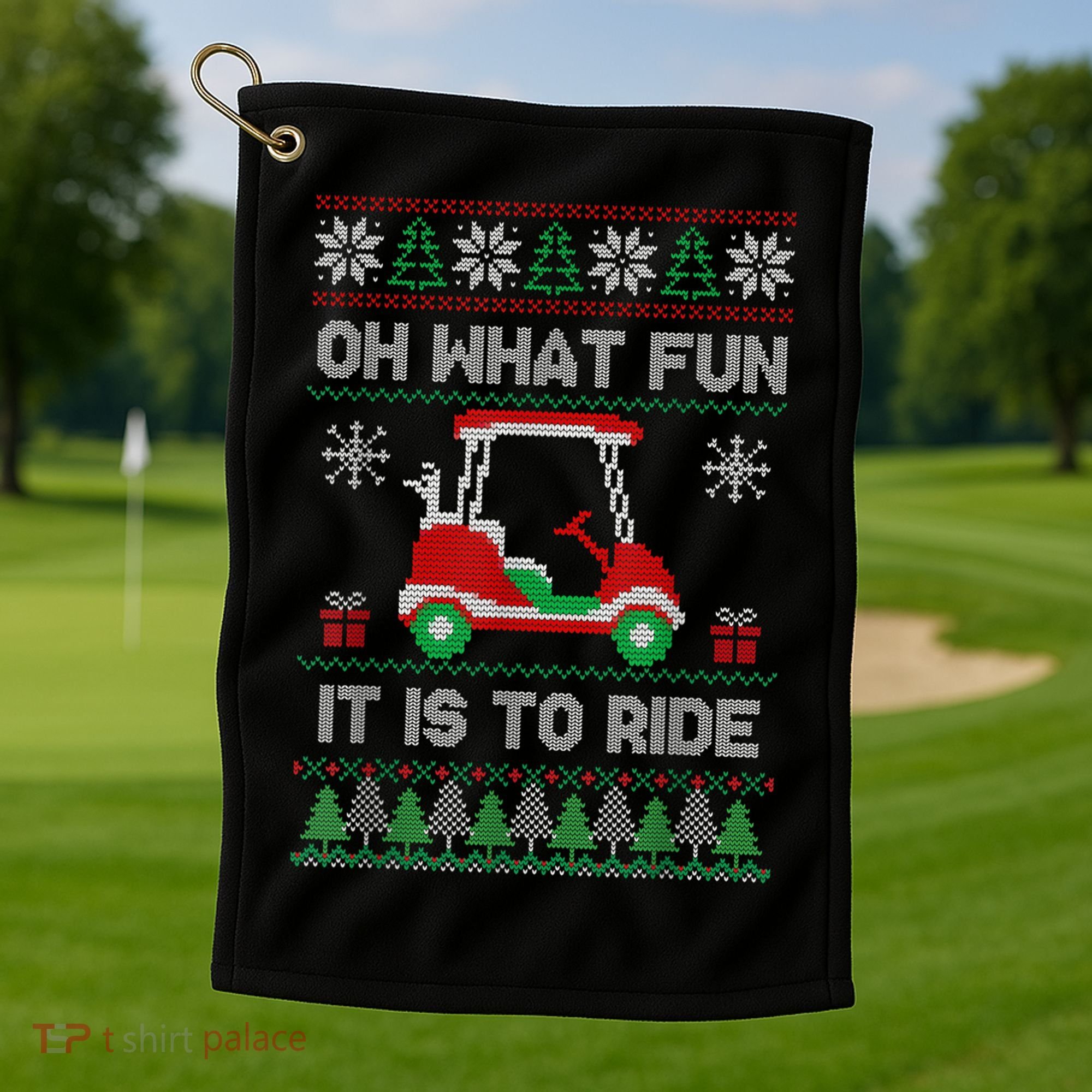 Oh What Fun It Is To Ride Golf Cart Golfer Christmas Golfing Golf Towel