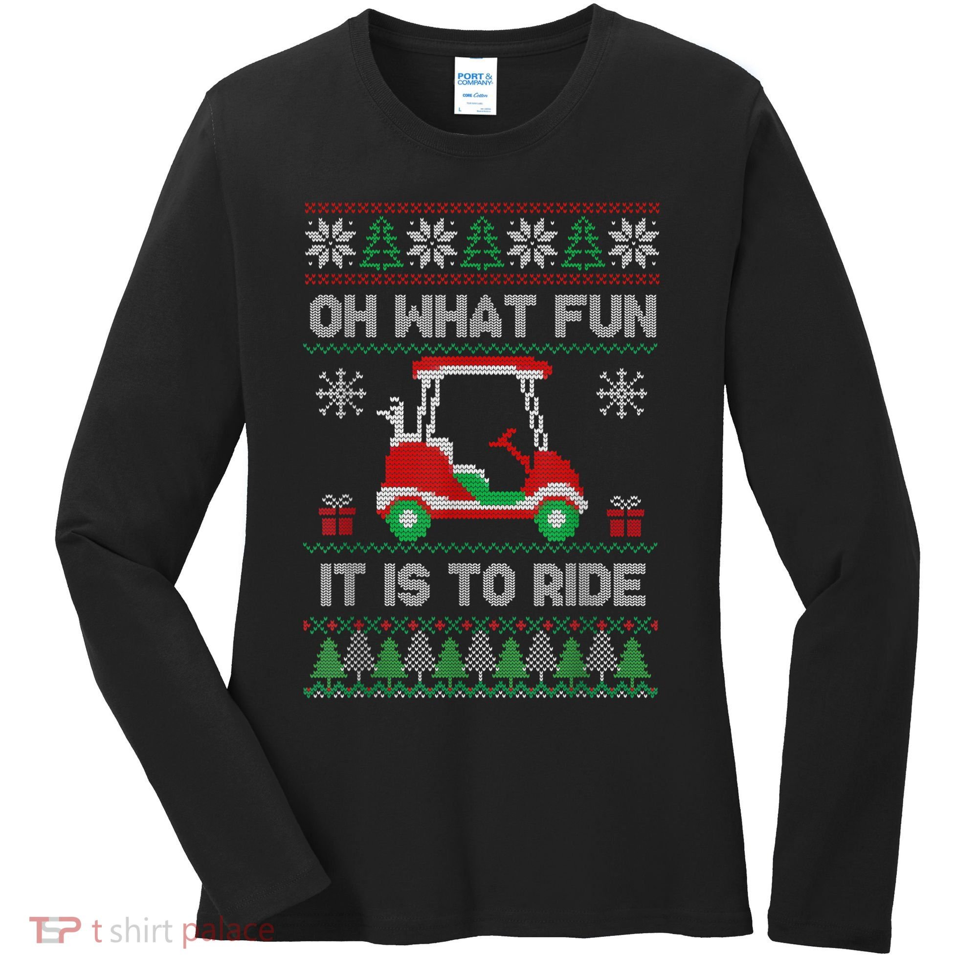 Oh What Fun It Is To Ride Golf Cart Golfer Christmas Golfing Women's Long Sleeve Shirt