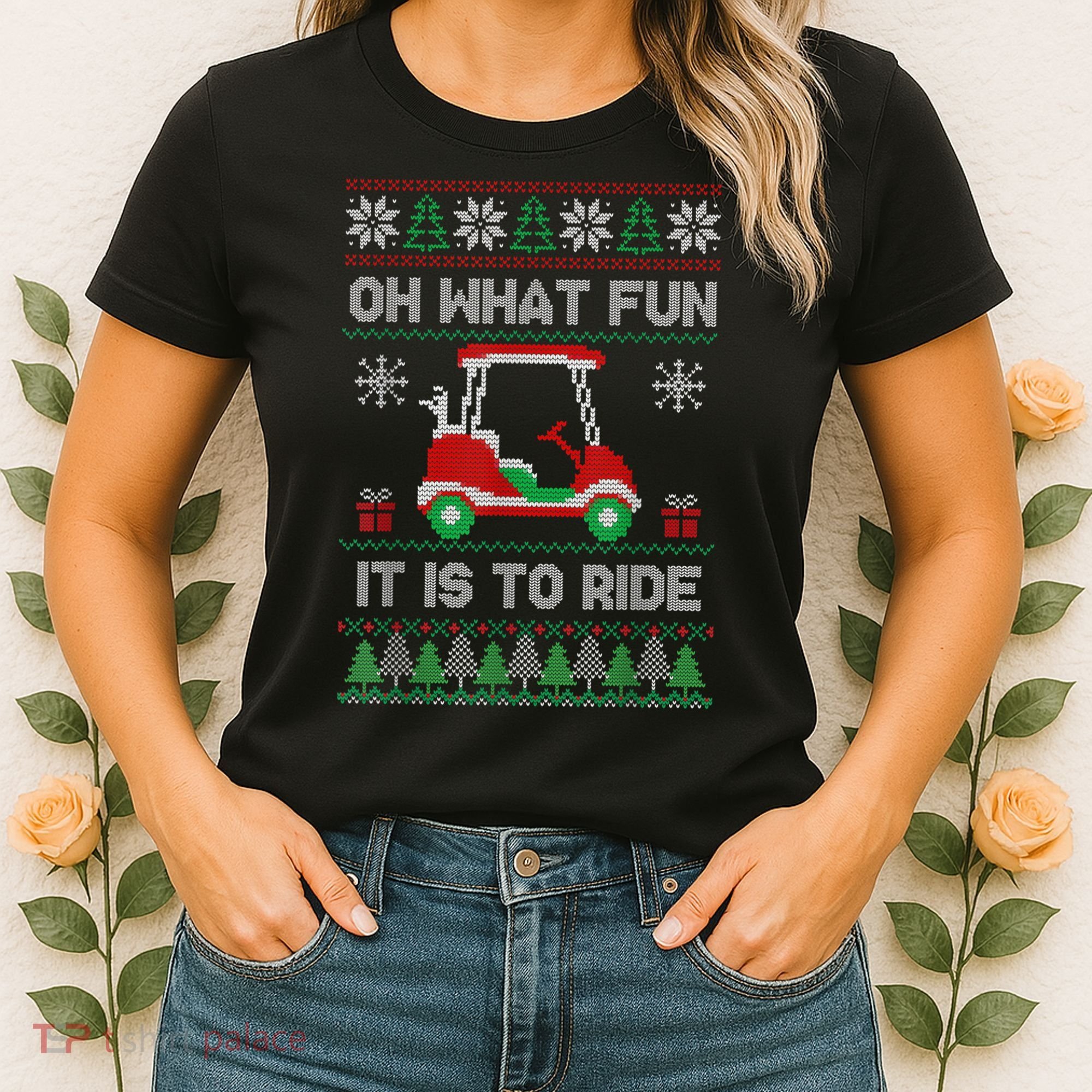 Oh What Fun It Is To Ride Golf Cart Golfer Christmas Golfing Women's T-Shirt