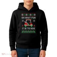 Oh What Fun It Is To Ride Golf Cart Golfer Christmas Golfing Kids Hoodie thumb 4