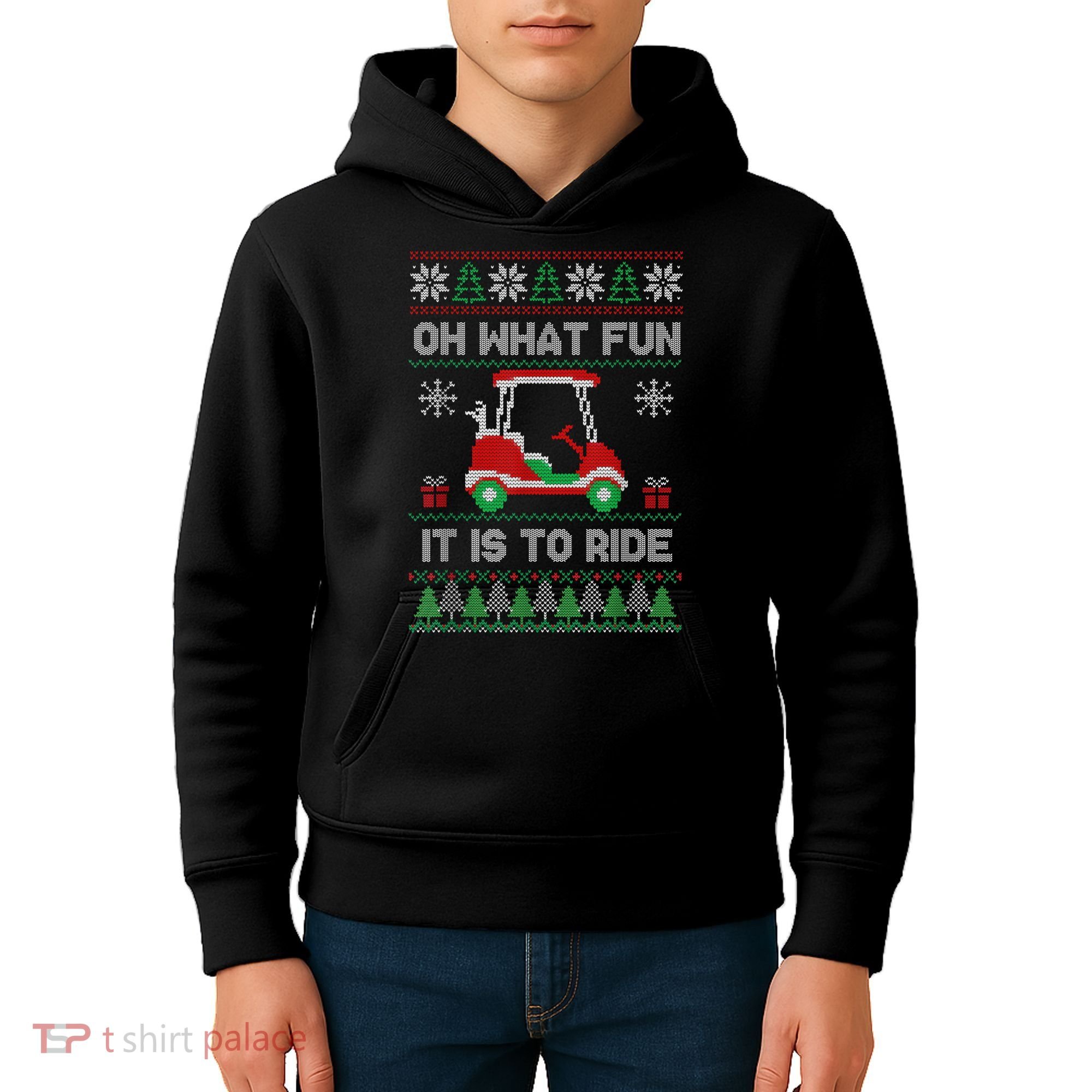 Oh What Fun It Is To Ride Golf Cart Golfer Christmas Golfing Kids Hoodie