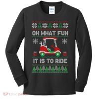 Oh What Fun It Is To Ride Golf Cart Golfer Christmas Golfing Kids Long Sleeve Shirt thumb 0