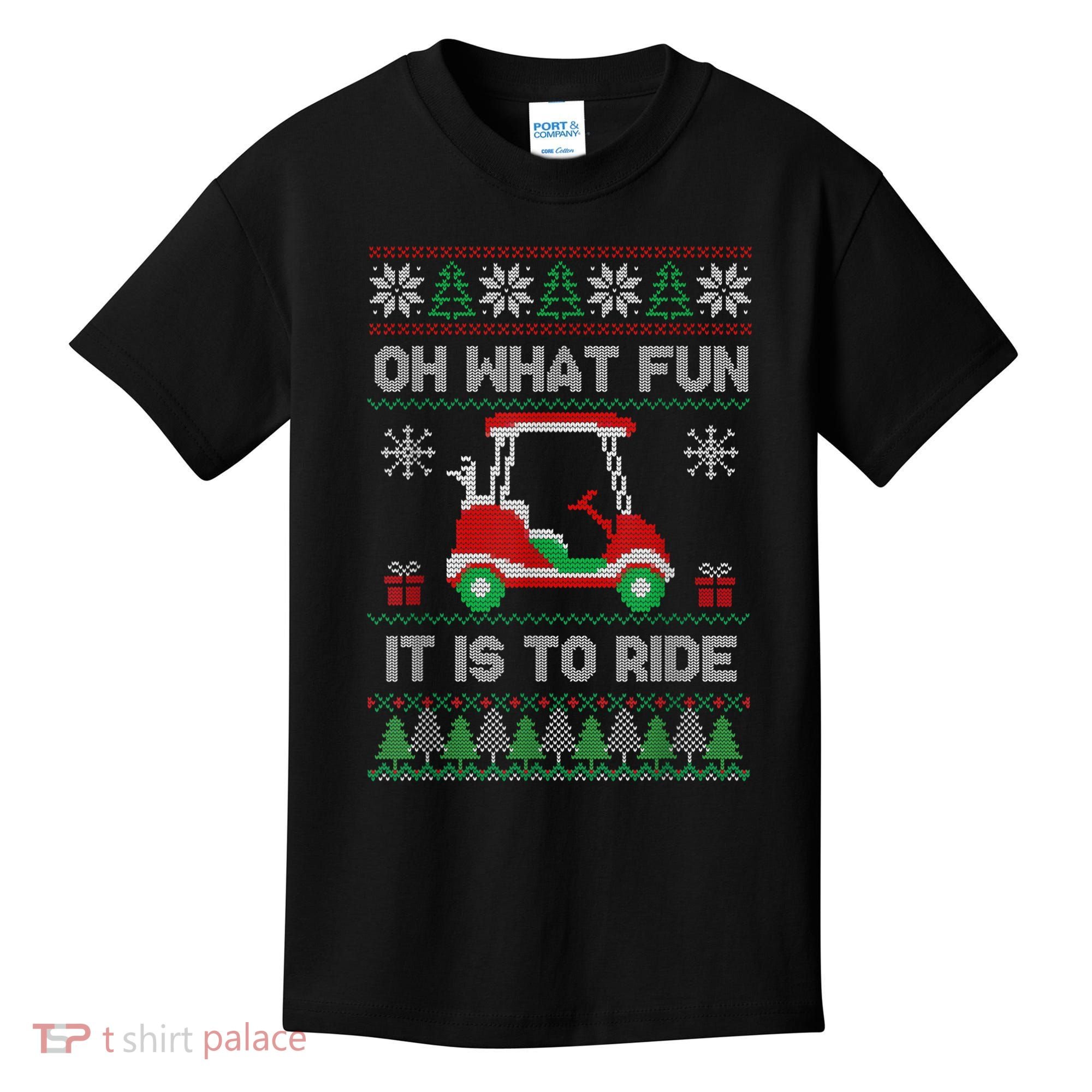Oh What Fun It Is To Ride Golf Cart Golfer Christmas Golfing Kids T-Shirt