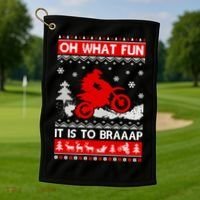 Oh What Fun It Is To Drive Dirt Bike Ugly Christmas Xmas Meaningful Gift Golf Towel thumb 1