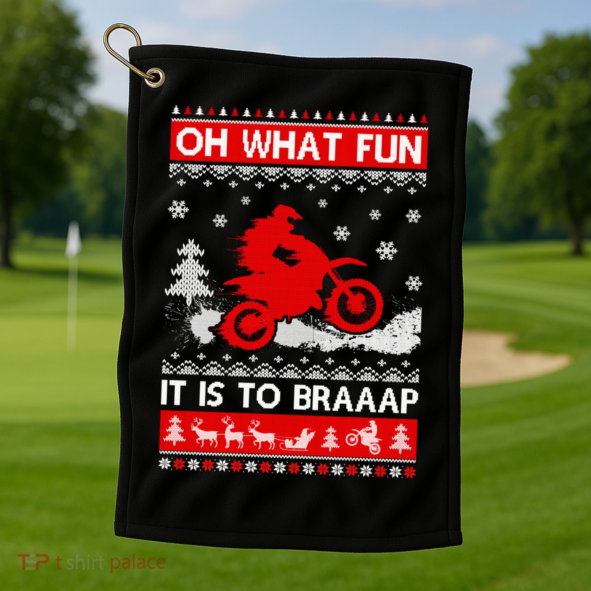 Oh What Fun It Is To Drive Dirt Bike Ugly Christmas Xmas Meaningful Gift Golf Towel
