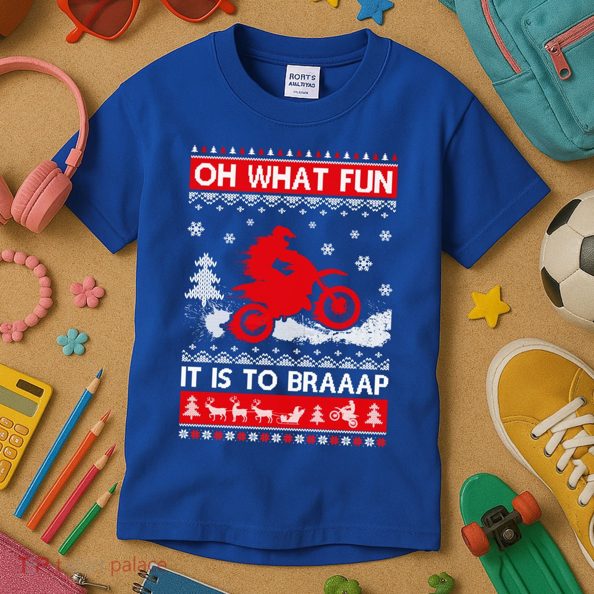 Oh What Fun It Is To Drive Dirt Bike Ugly Christmas Xmas Meaningful Gift Kids T-Shirt