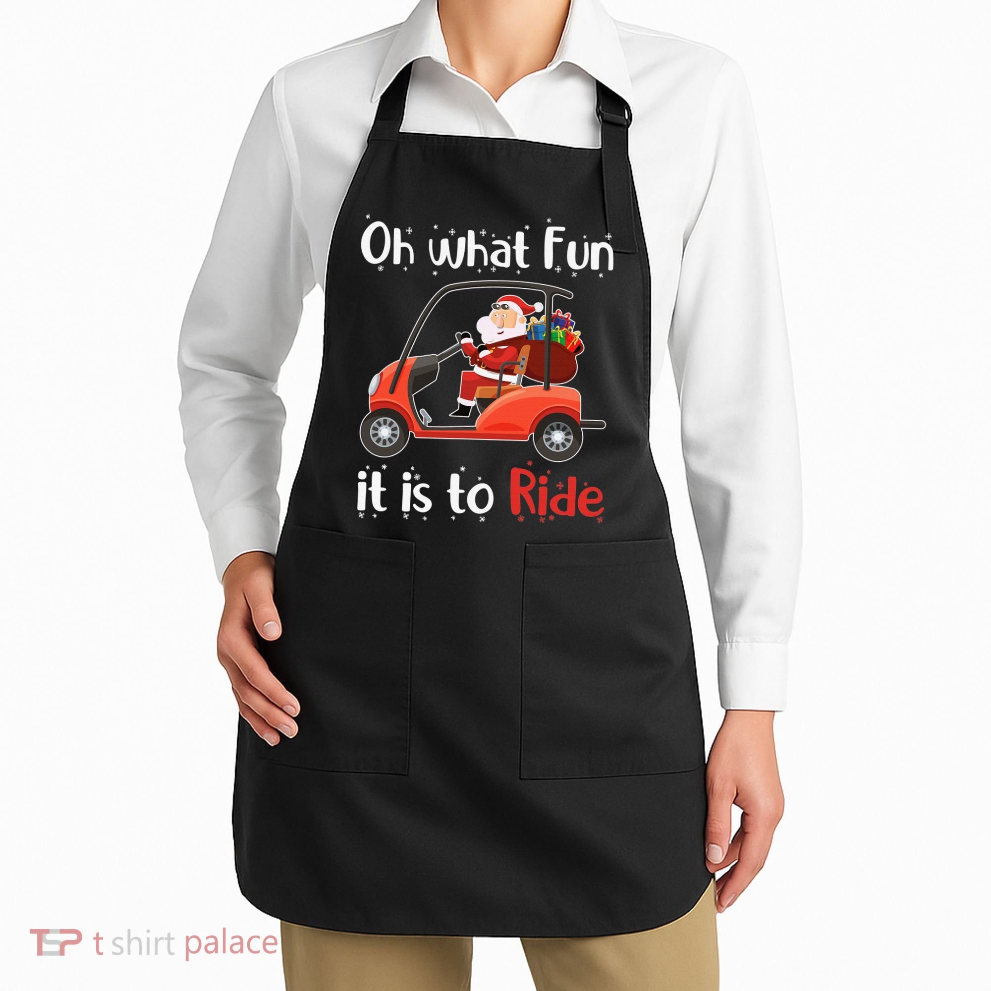 Oh What Fun It Is To Ride Golf Cart Golfer Christmas Golfing Apron