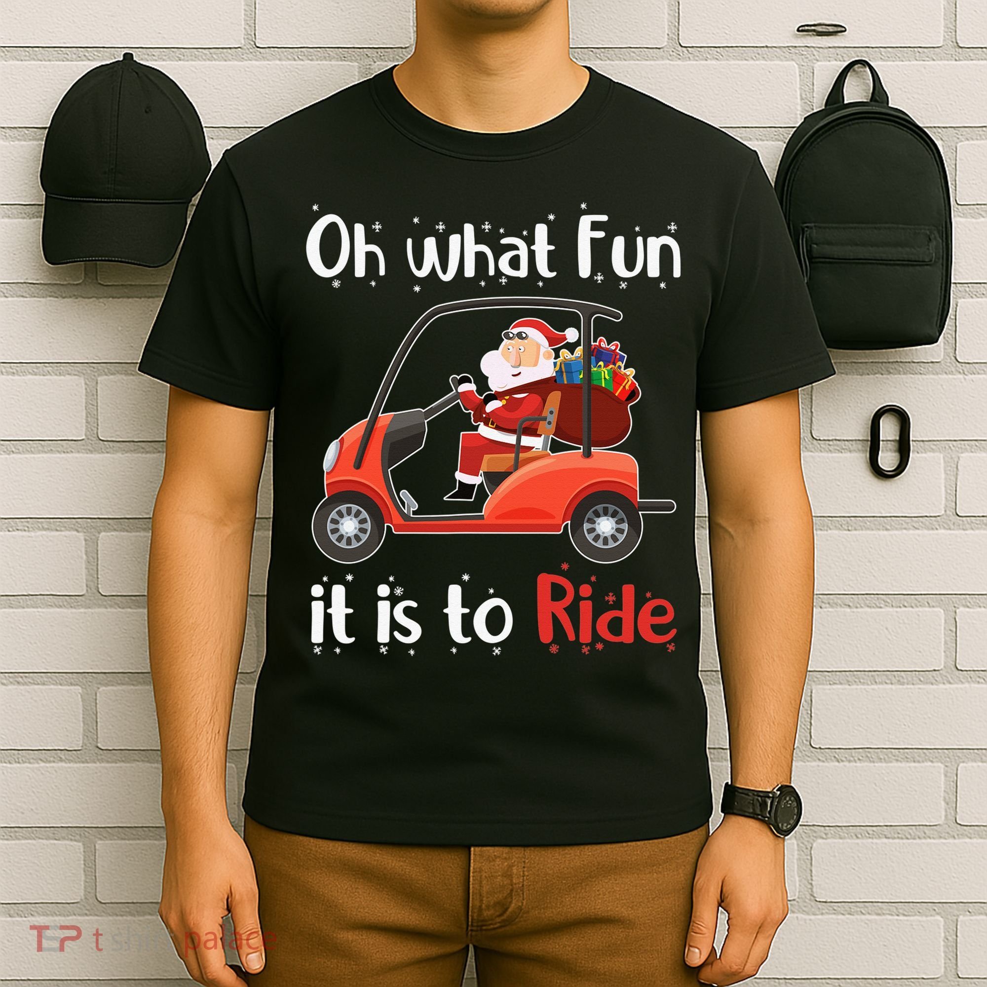 Oh What Fun It Is To Ride Golf Cart Golfer Christmas Golfing T-Shirt
