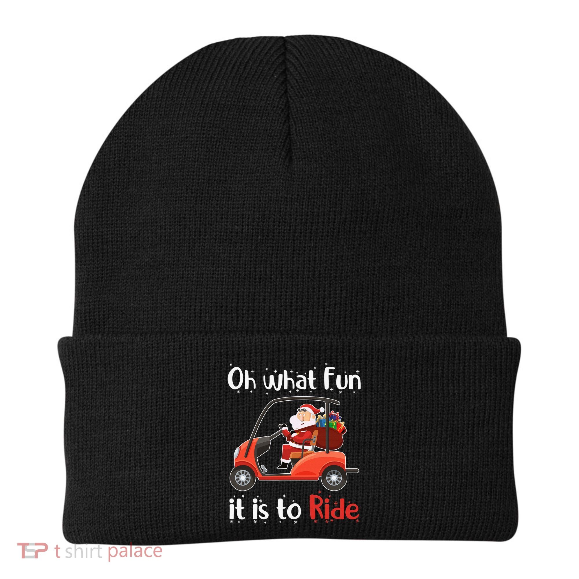 Oh What Fun It Is To Ride Golf Cart Golfer Christmas Golfing Beanie