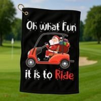 Oh What Fun It Is To Ride Golf Cart Golfer Christmas Golfing Golf Towel thumb 1