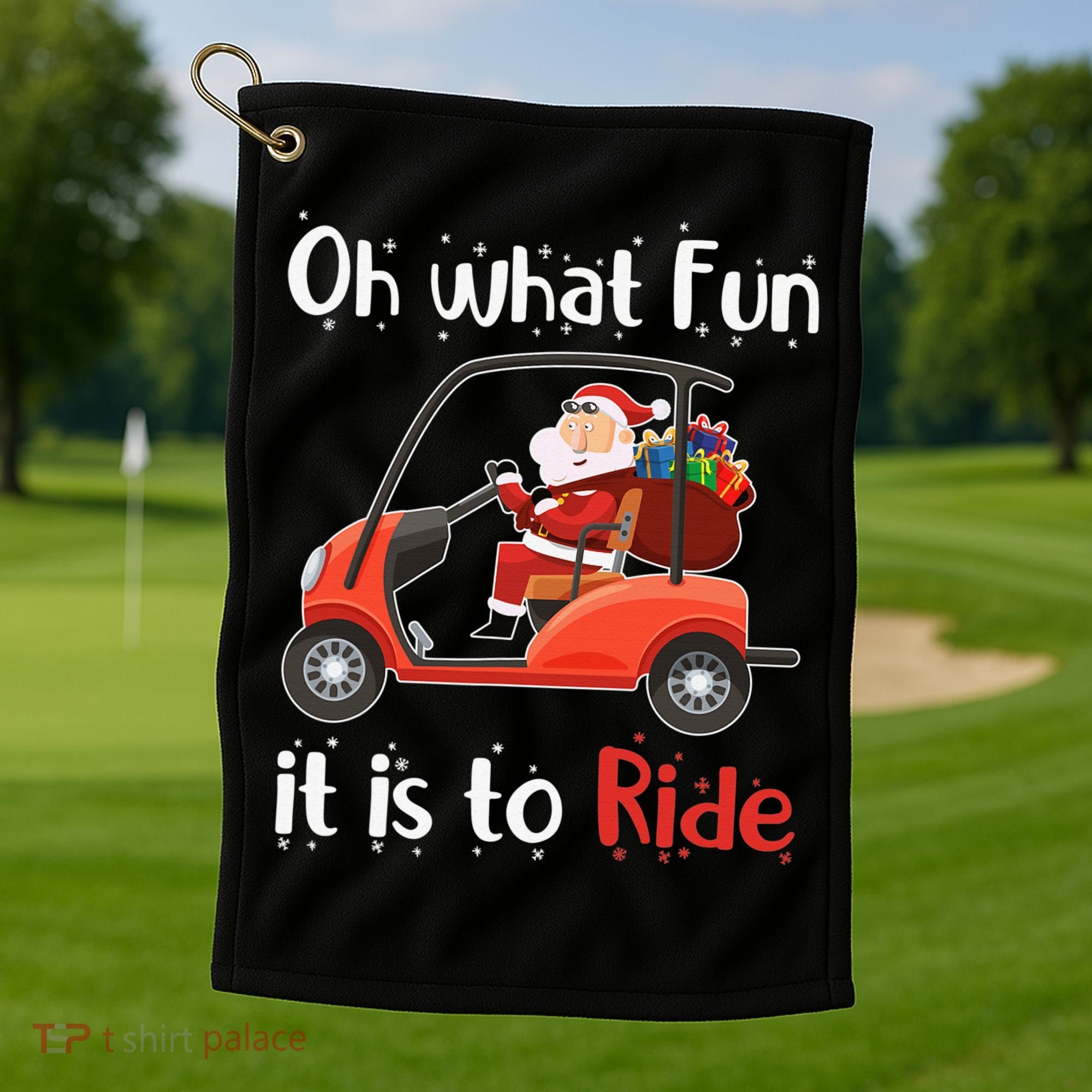 Oh What Fun It Is To Ride Golf Cart Golfer Christmas Golfing Golf Towel