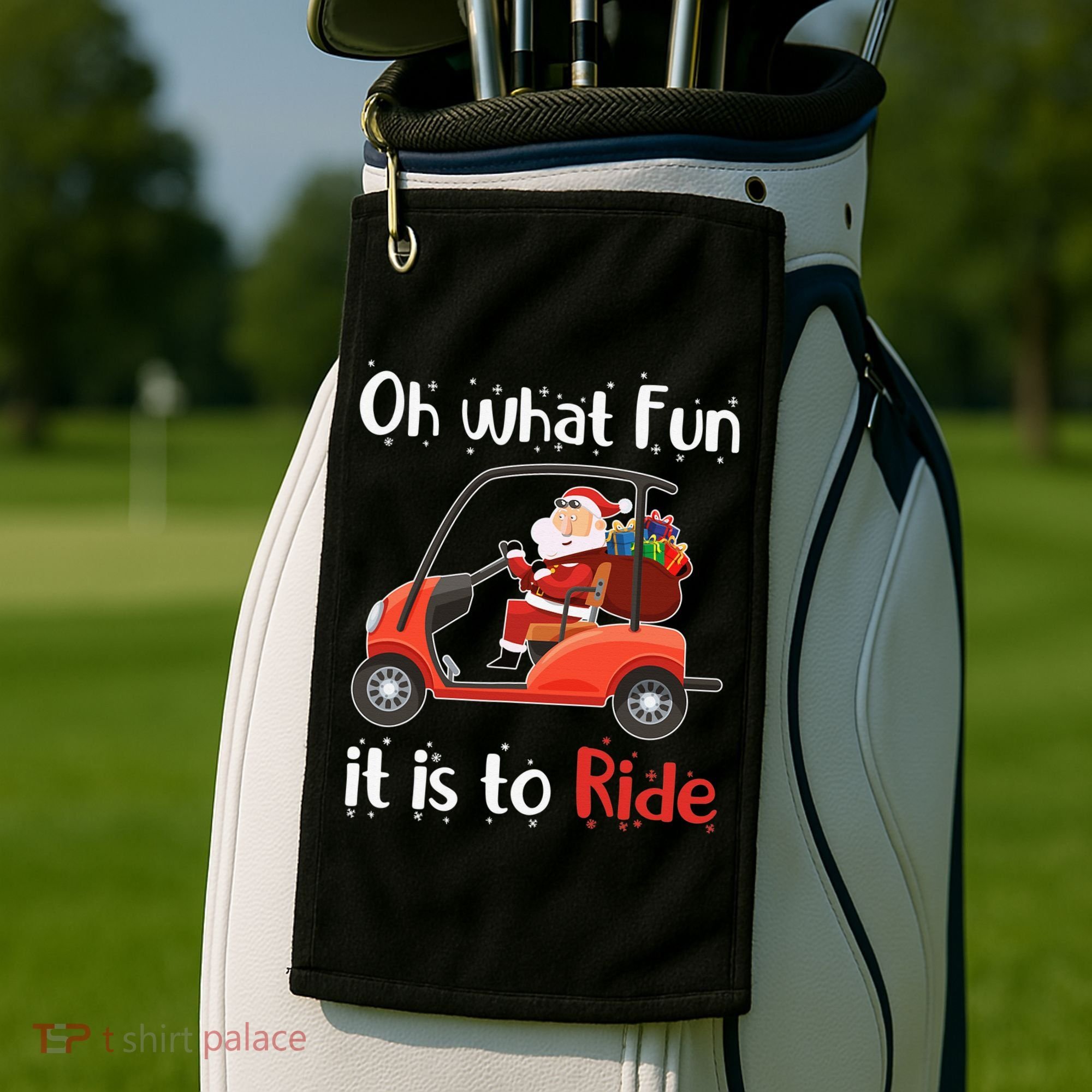 Oh What Fun It Is To Ride Golf Cart Golfer Christmas Golfing Golf Towel