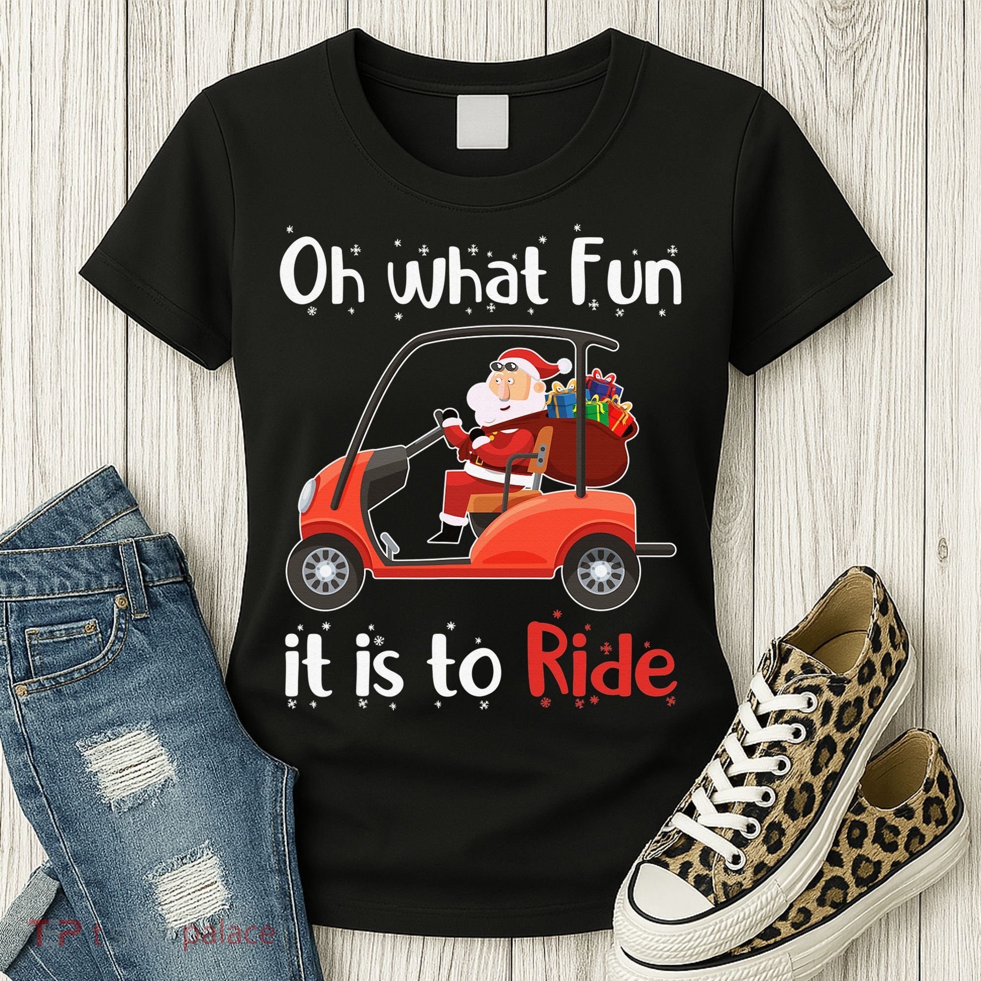 Oh What Fun It Is To Ride Golf Cart Golfer Christmas Golfing Women's T-Shirt