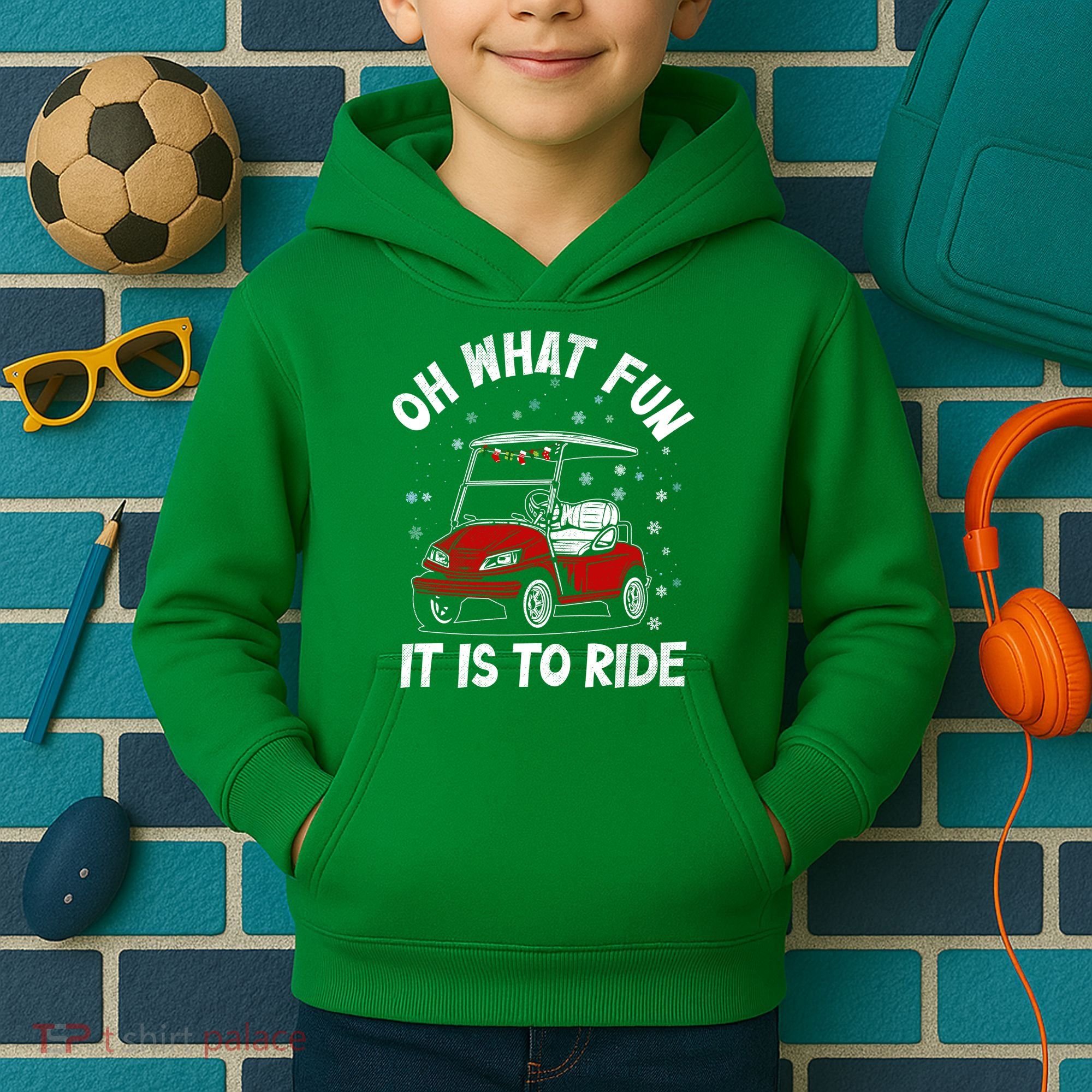 Oh What Fun It Is To Ride Funny Golf Christmas Kids Hoodie