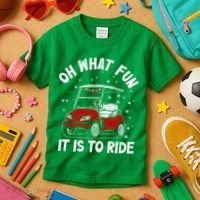 Oh What Fun It Is To Ride Funny Golf Christmas Kids T-Shirt thumb 3