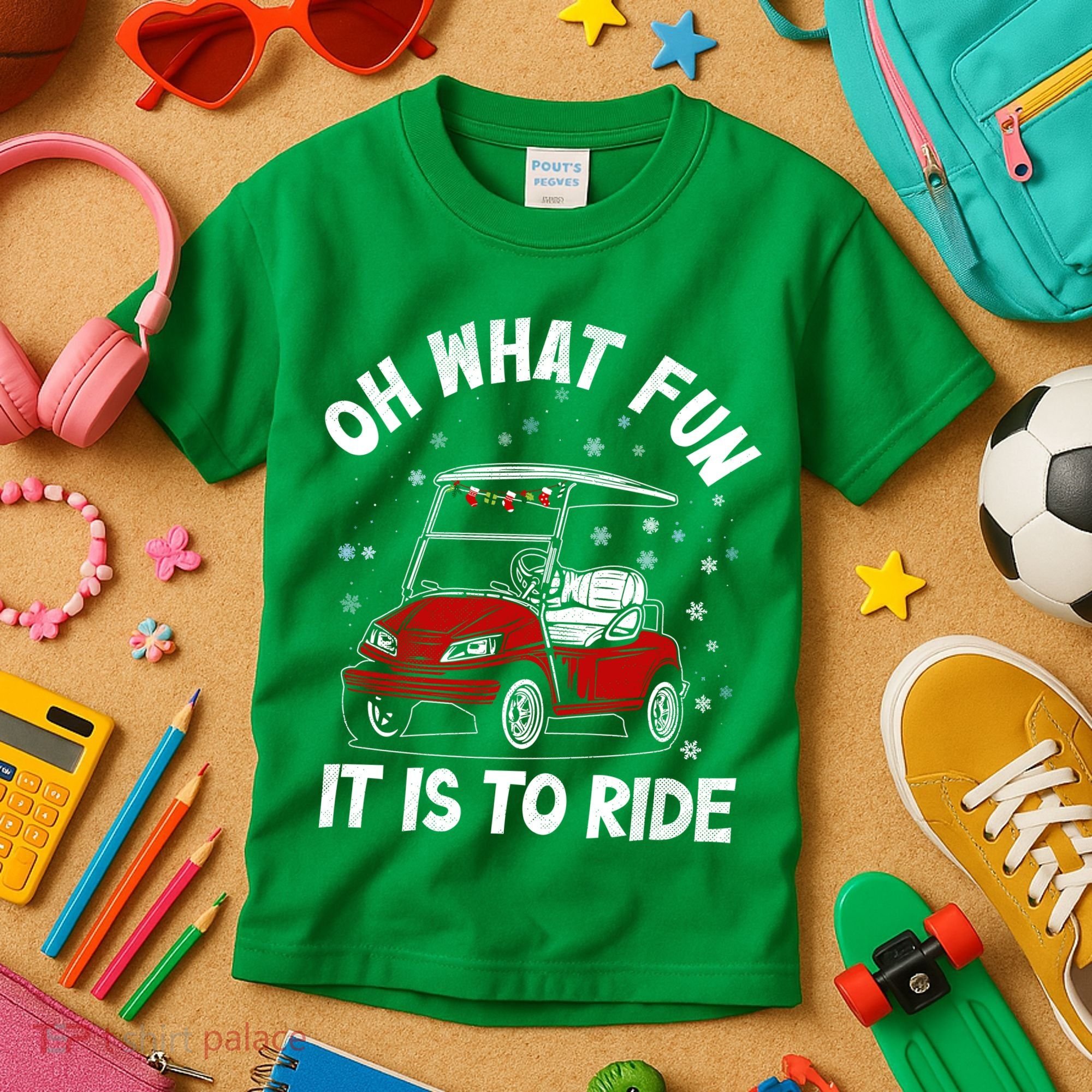 Oh What Fun It Is To Ride Funny Golf Christmas Kids T-Shirt