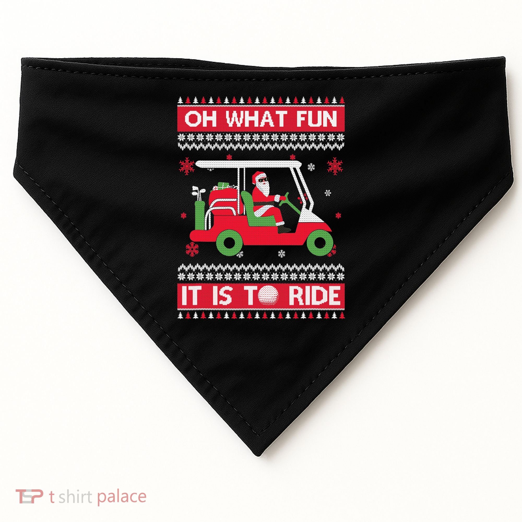 Oh What Fun It Is To Ride Golf Cart Golfer Christmas Sweater USA-Made Doggie Bandana