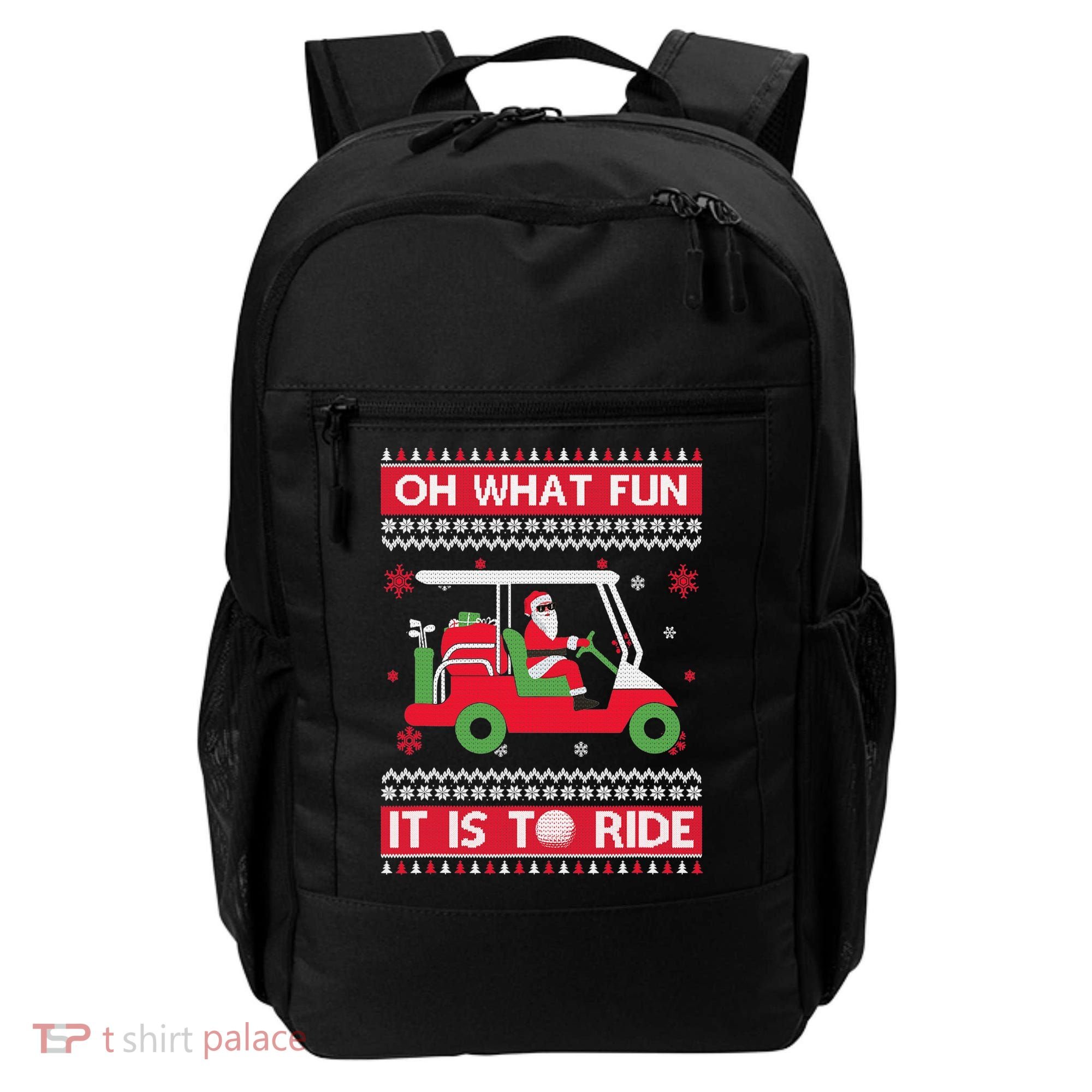 Oh What Fun It Is To Ride Golf Cart Golfer Christmas Sweater Backpack
