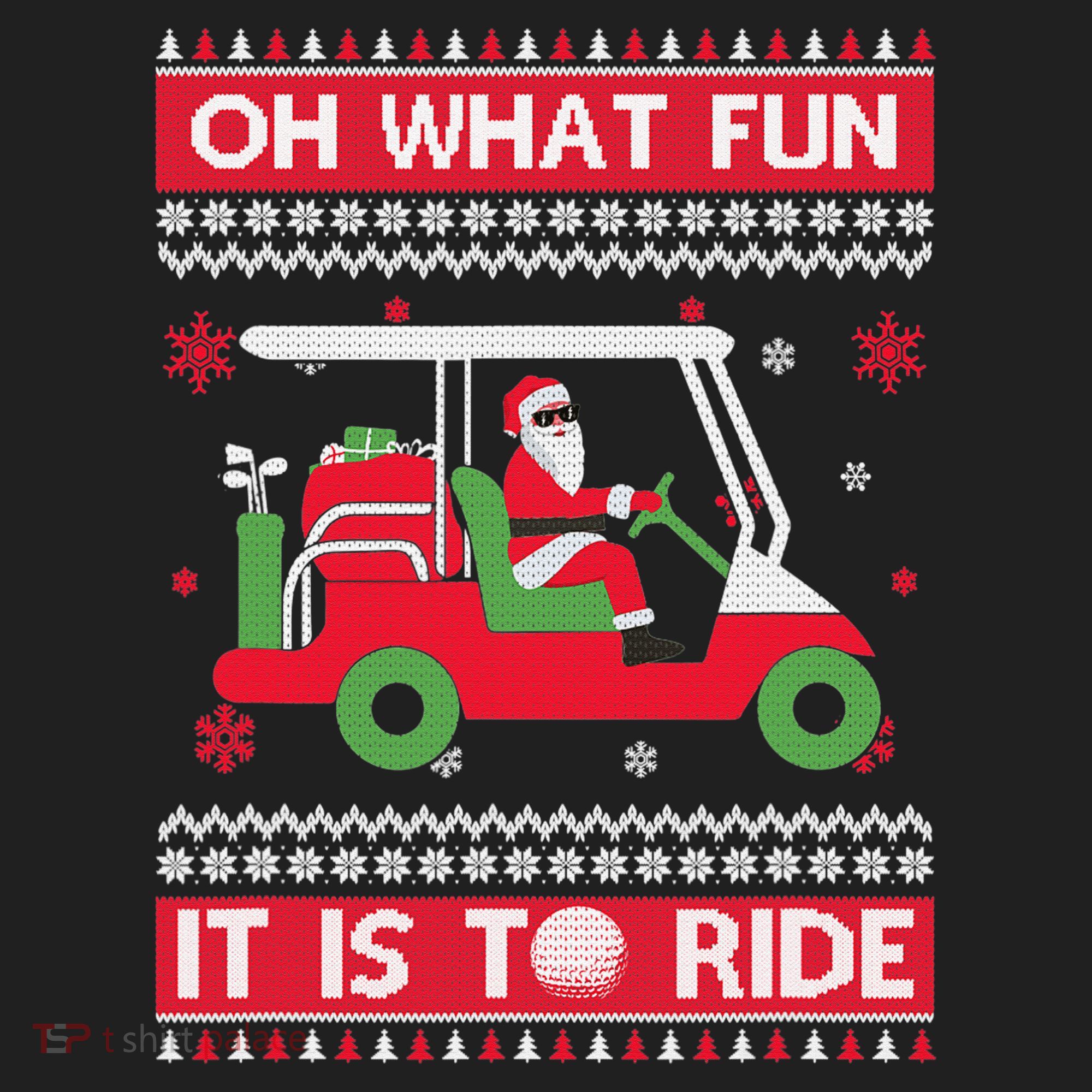 Oh What Fun It Is To Ride Golf Cart Golfer Christmas Sweater Beanie