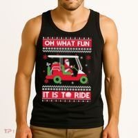 Oh What Fun It Is To Ride Golf Cart Golfer Christmas Sweater Tank Top thumb 3