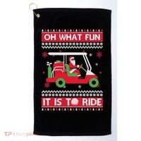 Oh What Fun It Is To Ride Golf Cart Golfer Christmas Sweater Golf Towel thumb 0