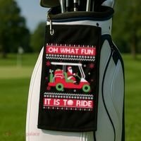 Oh What Fun It Is To Ride Golf Cart Golfer Christmas Sweater Golf Towel thumb 2