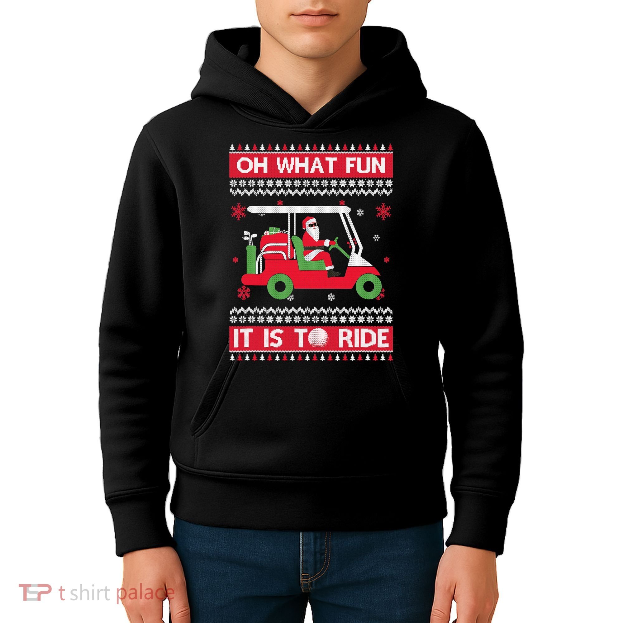 Oh What Fun It Is To Ride Golf Cart Golfer Christmas Sweater Kids Hoodie